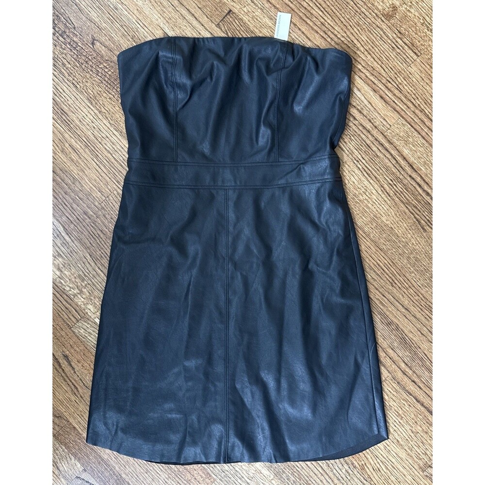 NWT Lavender Brown Black Strapless Leather Zipper Dress Women’s Large